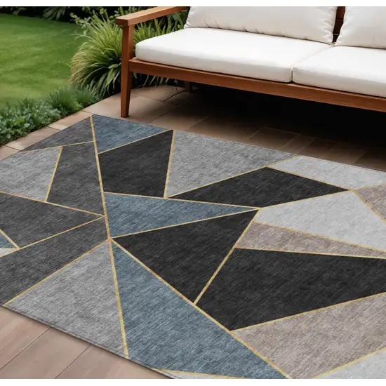 Blue Charcoal And Gray Geometric Washable Indoor Outdoor Area Rug Photo 1