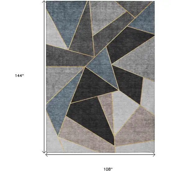 Blue Charcoal And Gray Geometric Washable Indoor Outdoor Area Rug Photo 3