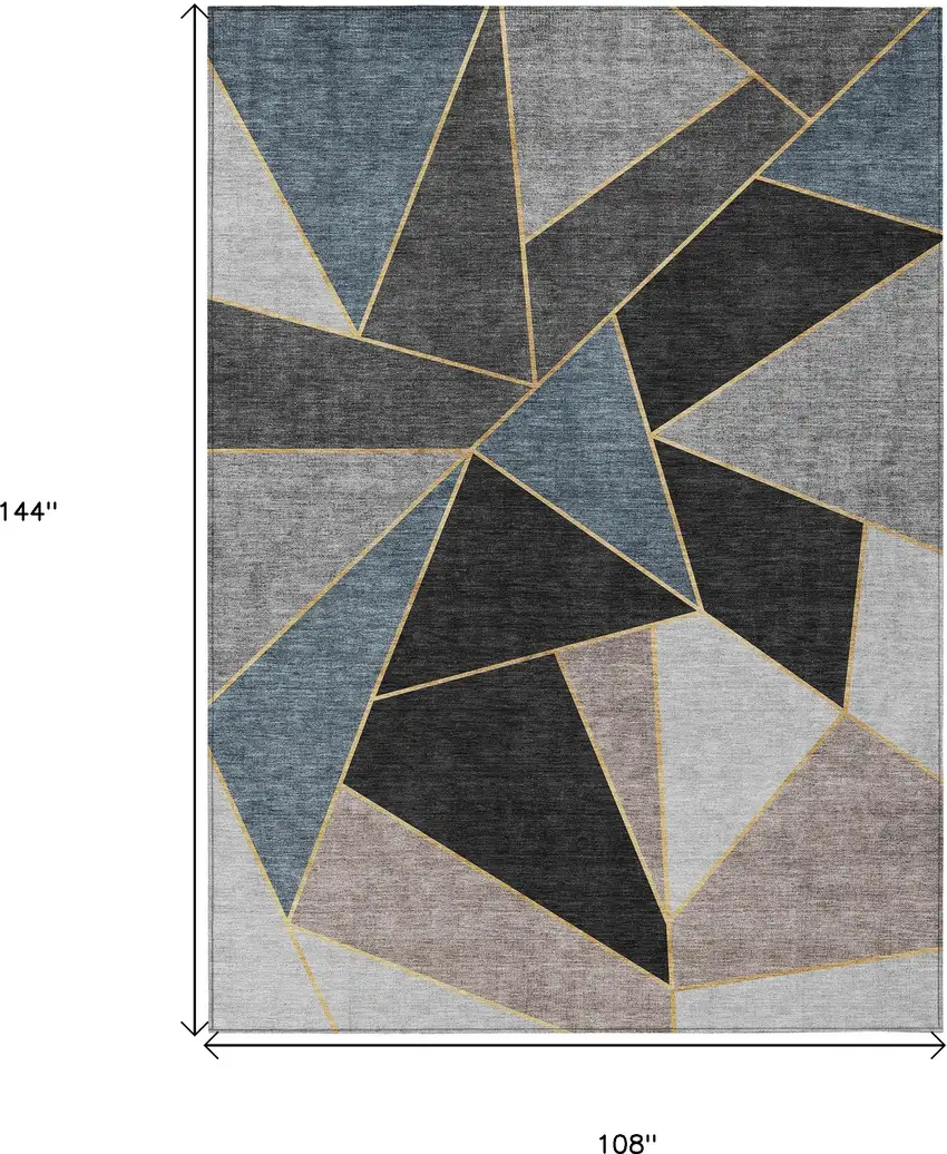 Blue Charcoal And Gray Geometric Washable Indoor Outdoor Area Rug Photo 3