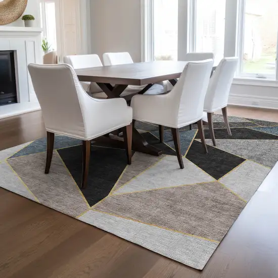 Blue Charcoal And Gray Geometric Washable Indoor Outdoor Area Rug Photo 9