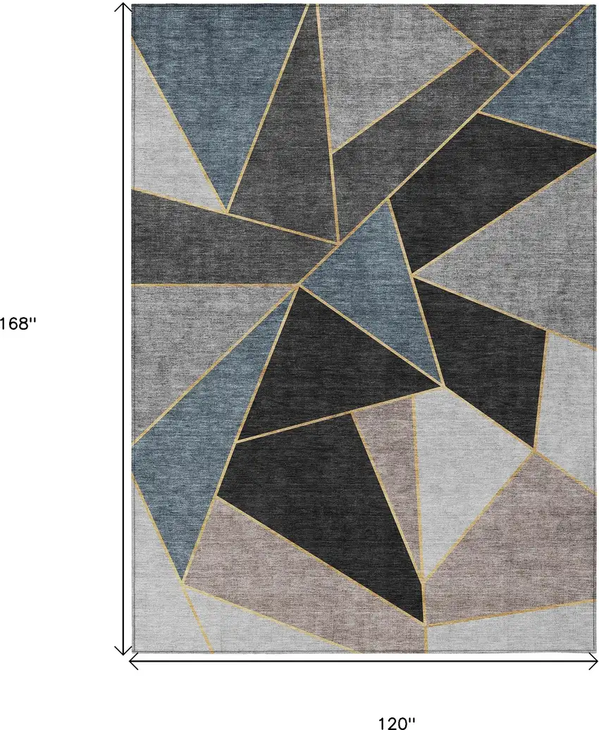 Blue Charcoal And Gray Geometric Washable Indoor Outdoor Area Rug Photo 3