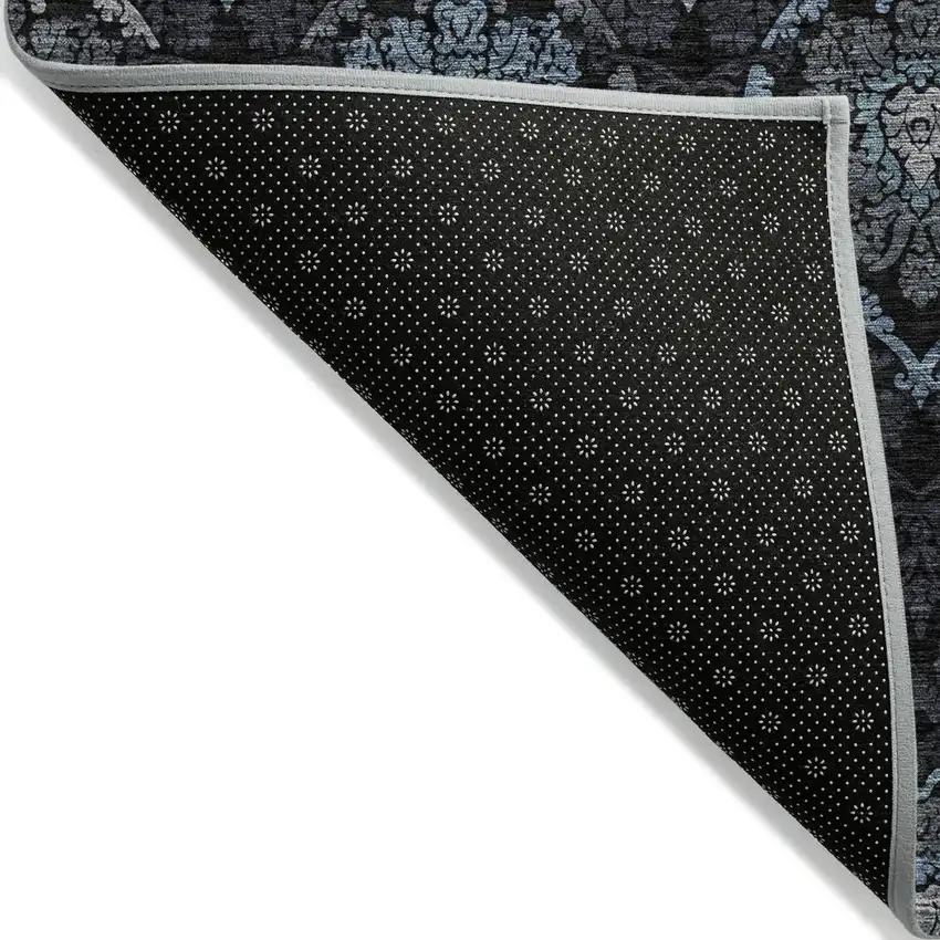 Blue Charcoal And Gray Medallion Washable Indoor Outdoor Area Rug Photo 4