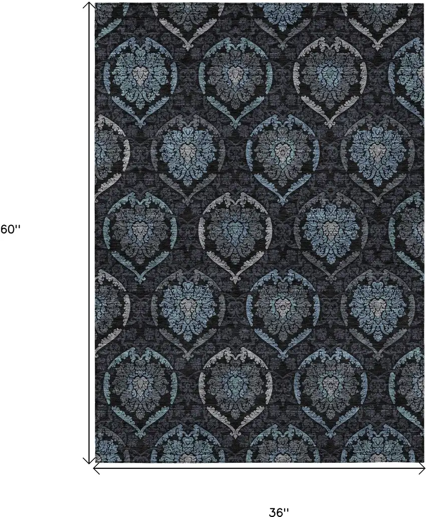 Blue Charcoal And Gray Medallion Washable Indoor Outdoor Area Rug Photo 3