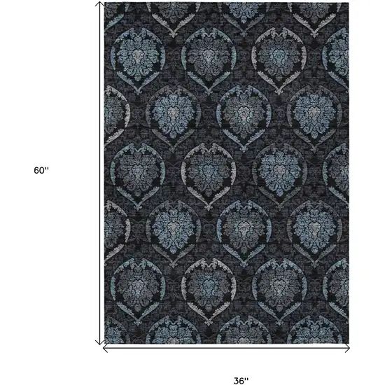 Blue Charcoal And Gray Medallion Washable Indoor Outdoor Area Rug Photo 3