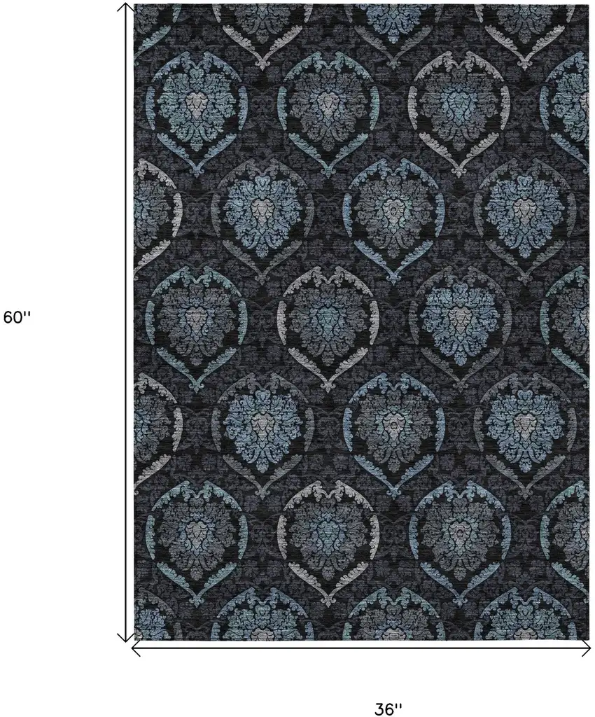 Blue Charcoal And Gray Medallion Washable Indoor Outdoor Area Rug Photo 3