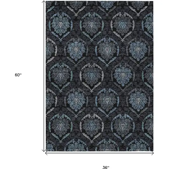 Blue Charcoal And Gray Medallion Washable Indoor Outdoor Area Rug Photo 3