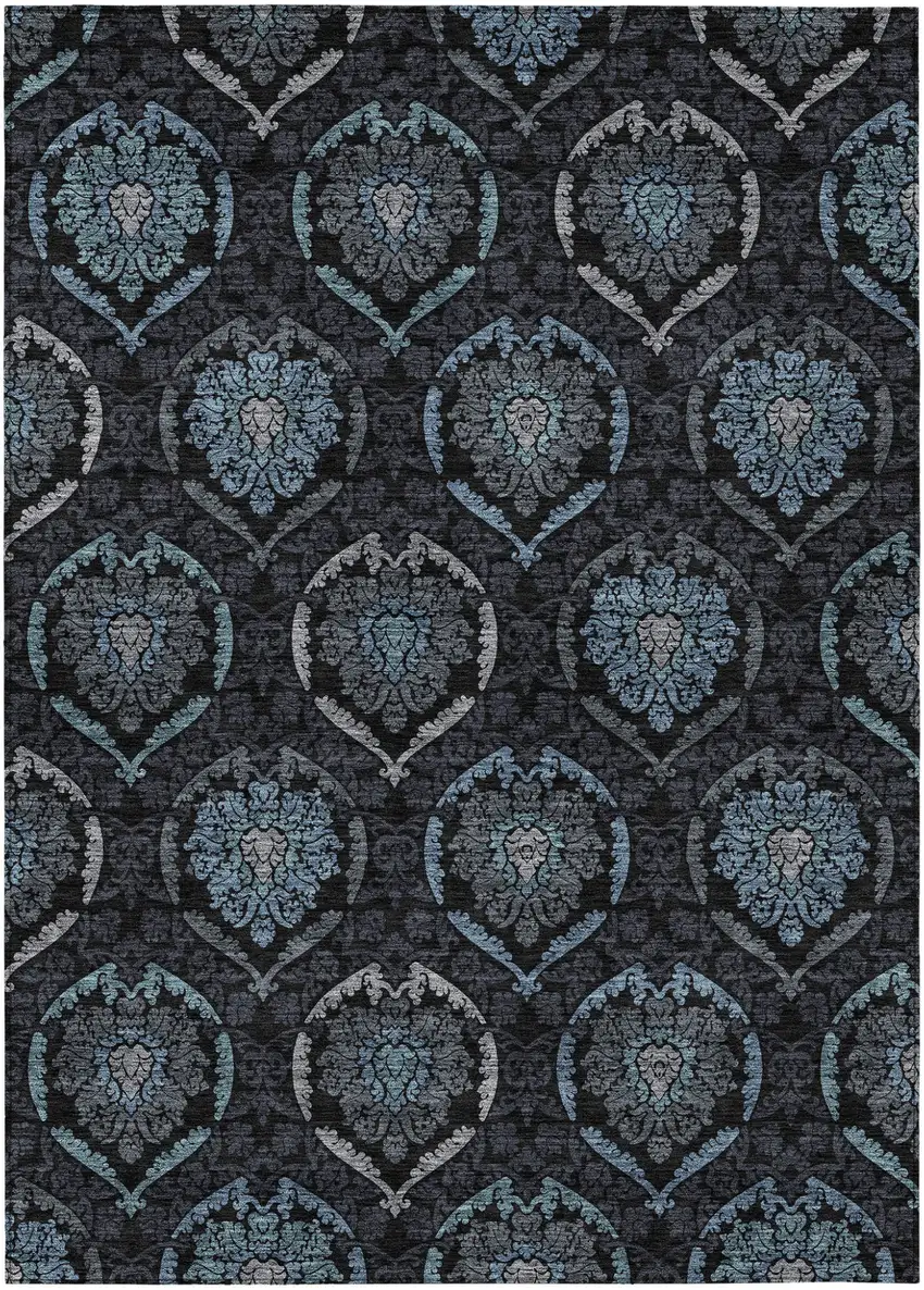 Blue Charcoal And Gray Medallion Washable Indoor Outdoor Area Rug Photo 2