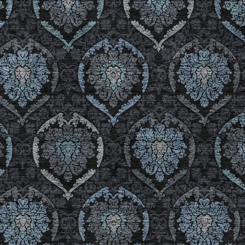 Blue Charcoal And Gray Medallion Washable Indoor Outdoor Area Rug Photo 6