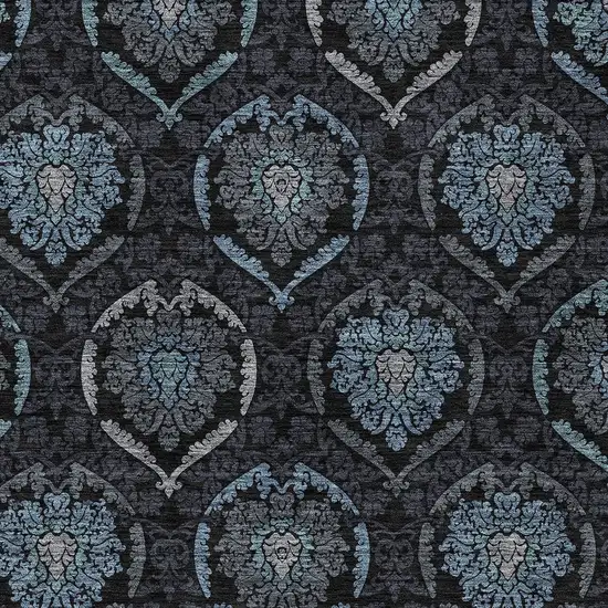 Blue Charcoal And Gray Medallion Washable Indoor Outdoor Area Rug Photo 6