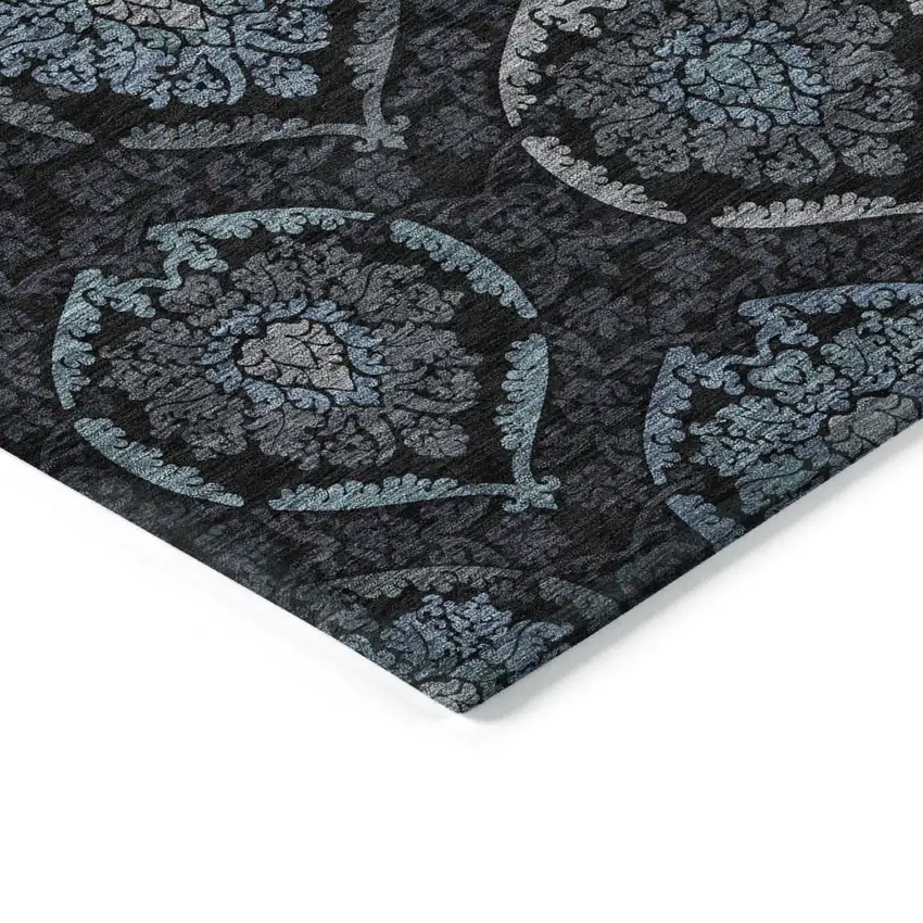 Blue Charcoal And Gray Medallion Washable Indoor Outdoor Area Rug Photo 5