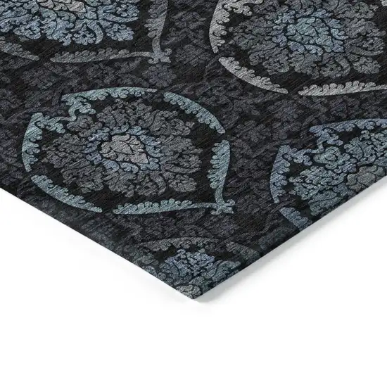 Blue Charcoal And Gray Medallion Washable Indoor Outdoor Area Rug Photo 5