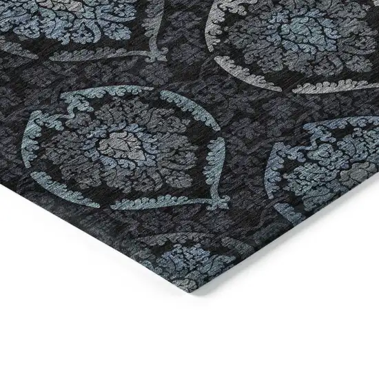 Blue Charcoal And Gray Medallion Washable Indoor Outdoor Area Rug Photo 5