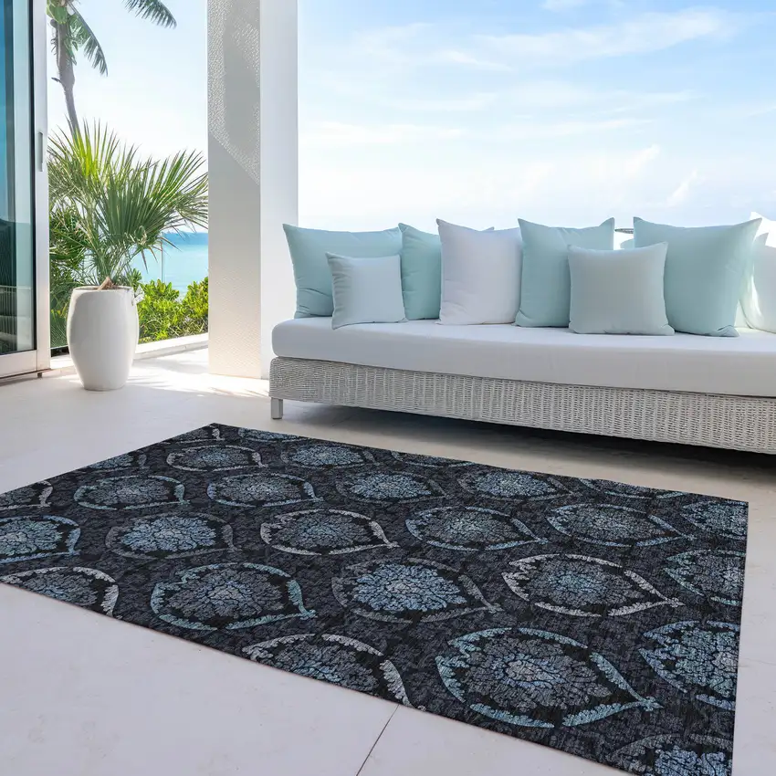 Blue Charcoal And Gray Medallion Washable Indoor Outdoor Area Rug Photo 9