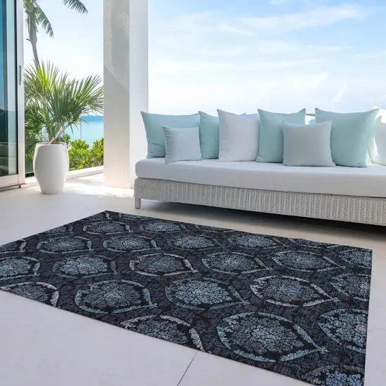Blue Charcoal And Gray Medallion Washable Indoor Outdoor Area Rug Photo 9