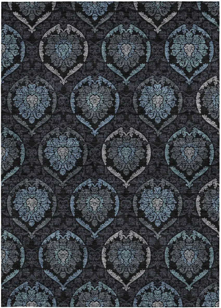 Blue Charcoal And Gray Medallion Washable Indoor Outdoor Area Rug Photo 8