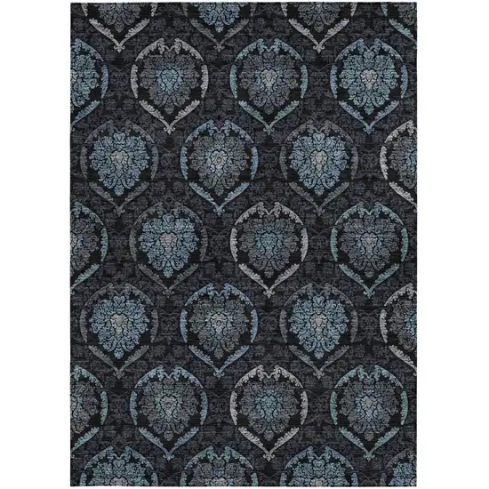 Blue Charcoal And Gray Medallion Washable Indoor Outdoor Area Rug Photo 8