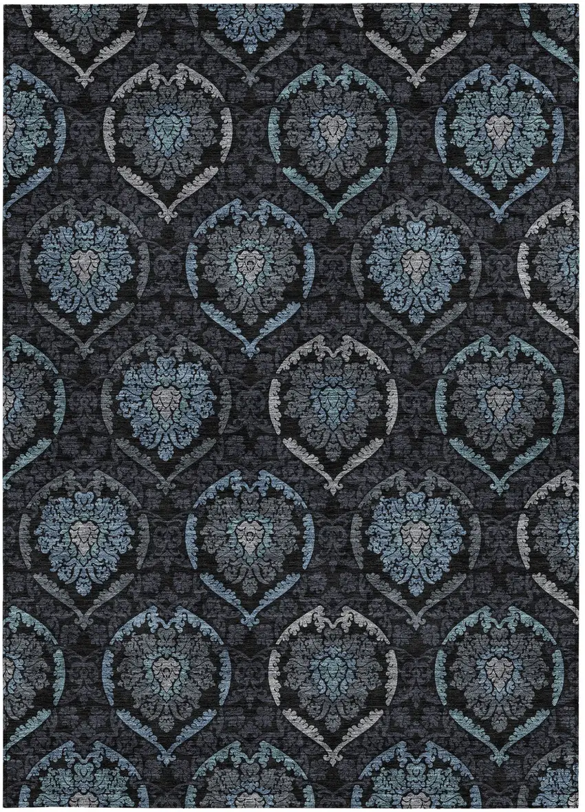 Blue Charcoal And Gray Medallion Washable Indoor Outdoor Area Rug Photo 8