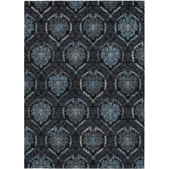 Blue Charcoal And Gray Medallion Washable Indoor Outdoor Area Rug Photo 8
