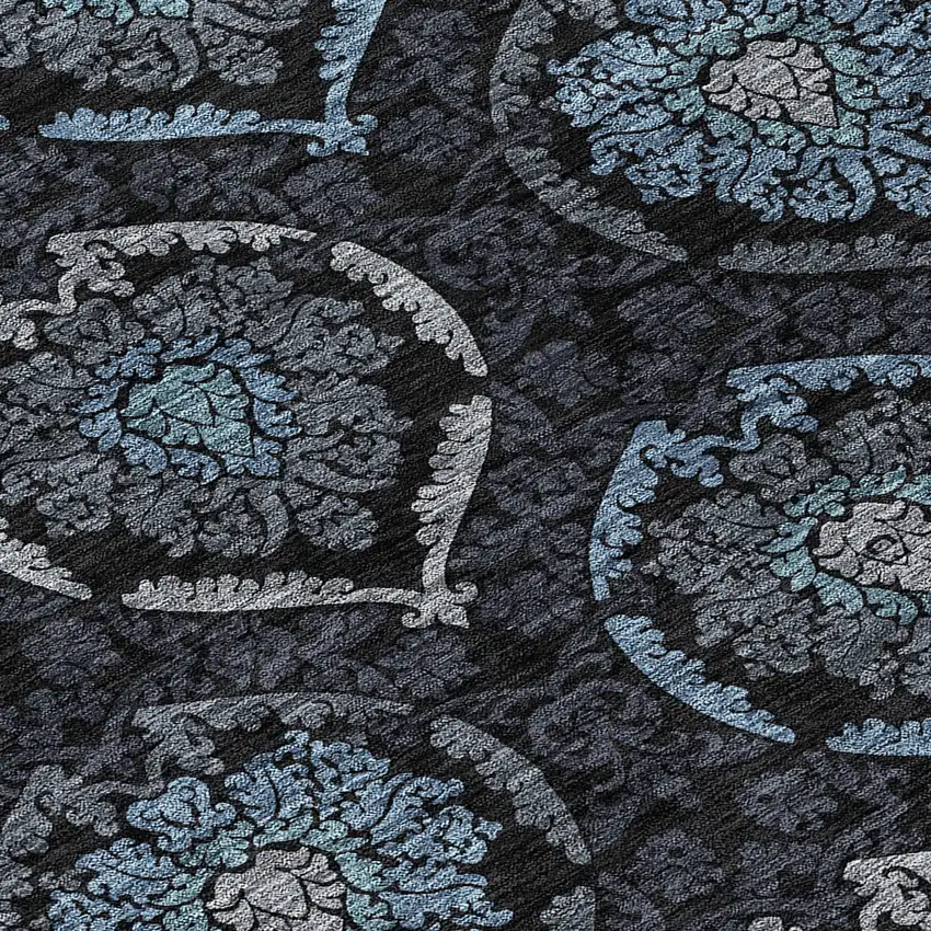 Blue Charcoal And Gray Medallion Washable Indoor Outdoor Area Rug Photo 7