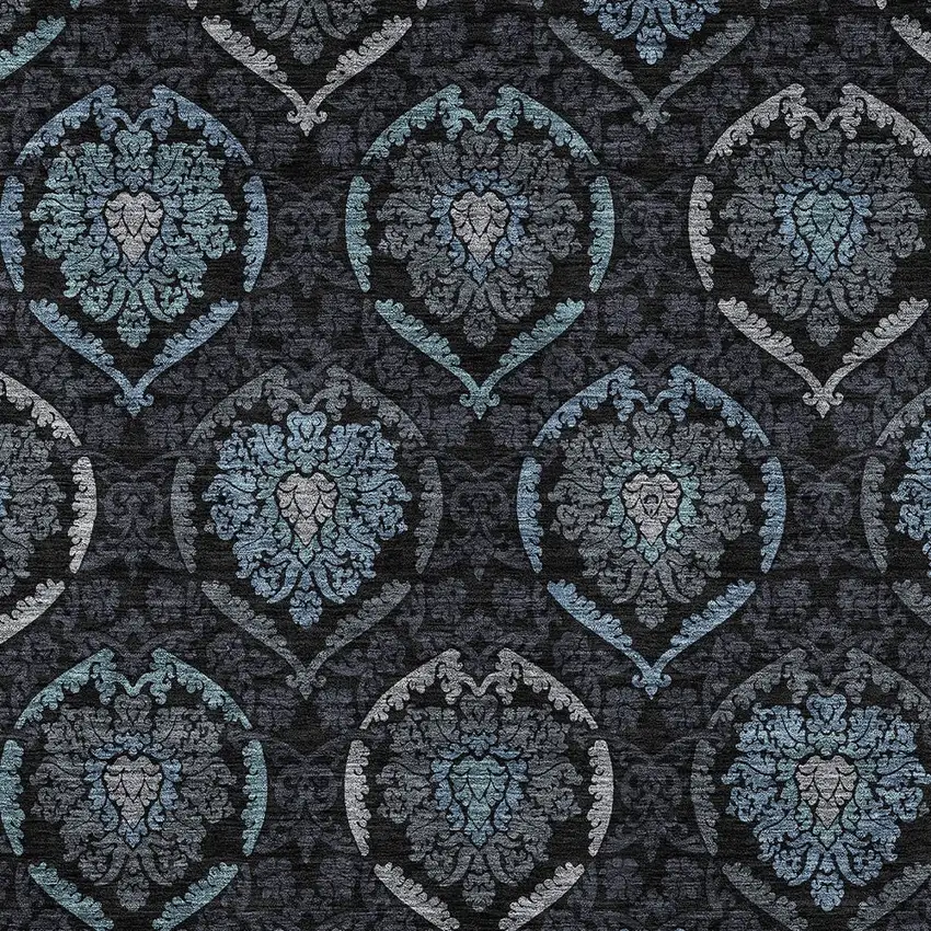 Blue Charcoal And Gray Medallion Washable Indoor Outdoor Area Rug Photo 6