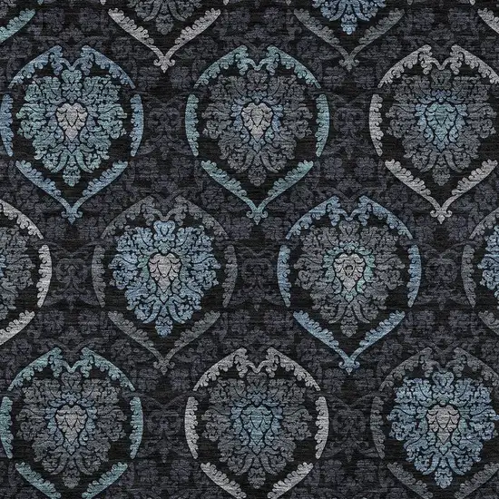 Blue Charcoal And Gray Medallion Washable Indoor Outdoor Area Rug Photo 6