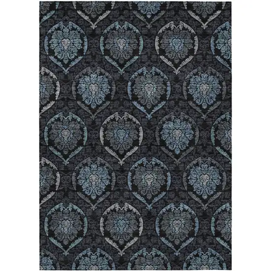 Blue Charcoal And Gray Medallion Washable Indoor Outdoor Area Rug Photo 2