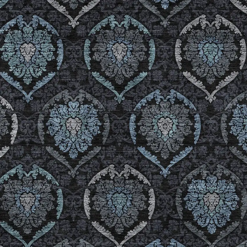 Blue Charcoal And Gray Medallion Washable Indoor Outdoor Area Rug Photo 6