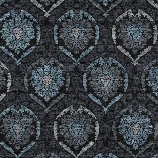 Blue Charcoal And Gray Medallion Washable Indoor Outdoor Area Rug Photo 6