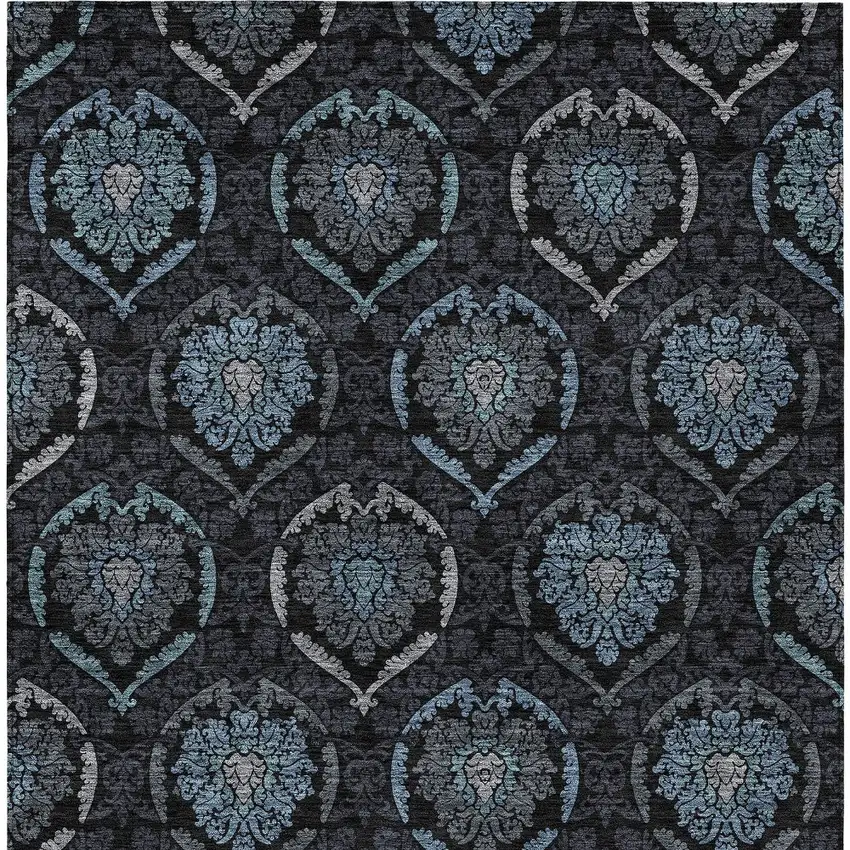 Blue Charcoal And Gray Medallion Washable Indoor Outdoor Area Rug Photo 8