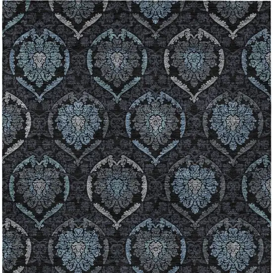 Blue Charcoal And Gray Medallion Washable Indoor Outdoor Area Rug Photo 8