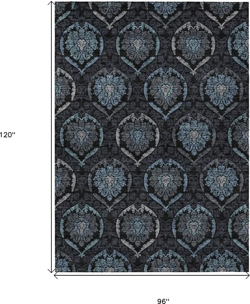 Blue Charcoal And Gray Medallion Washable Indoor Outdoor Area Rug Photo 3