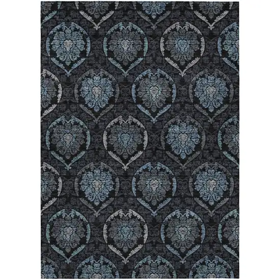 Blue Charcoal And Gray Medallion Washable Indoor Outdoor Area Rug Photo 2