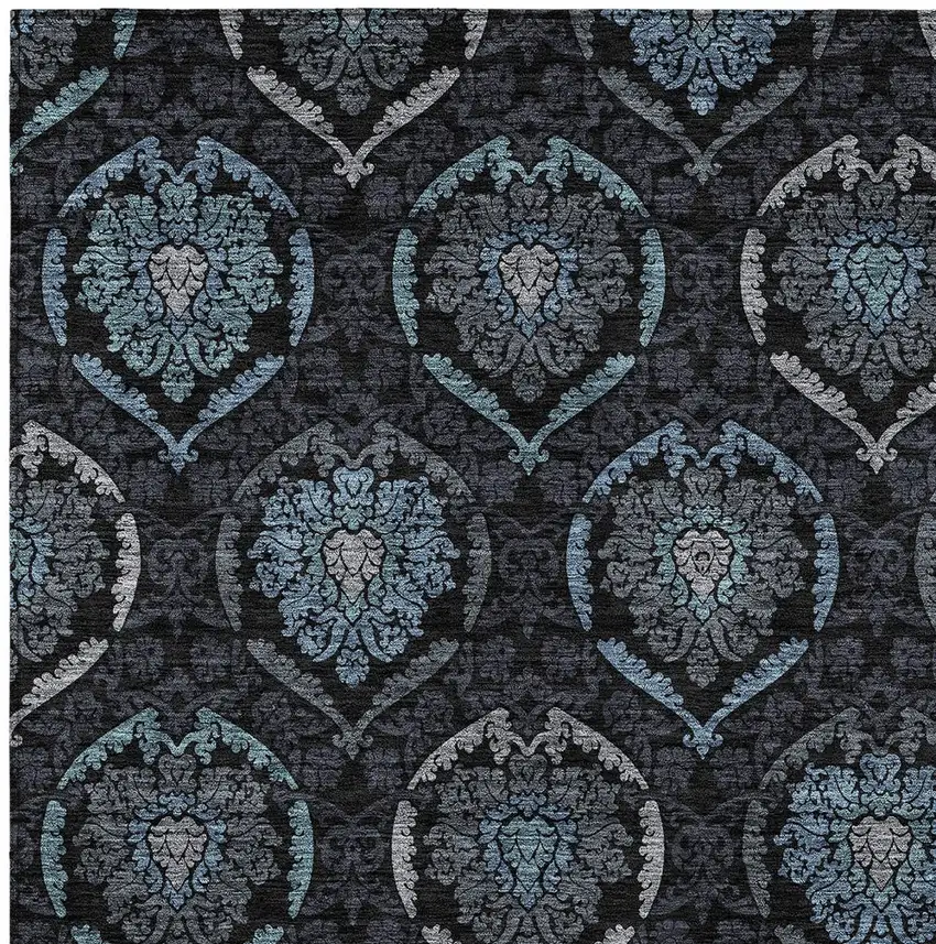 Blue Charcoal And Gray Medallion Washable Indoor Outdoor Area Rug Photo 6