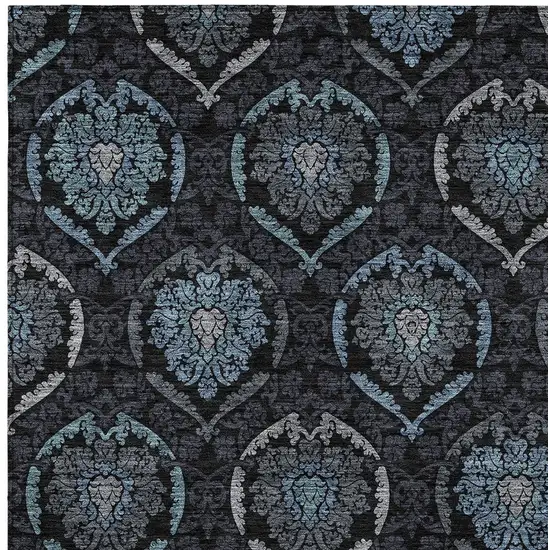 Blue Charcoal And Gray Medallion Washable Indoor Outdoor Area Rug Photo 6