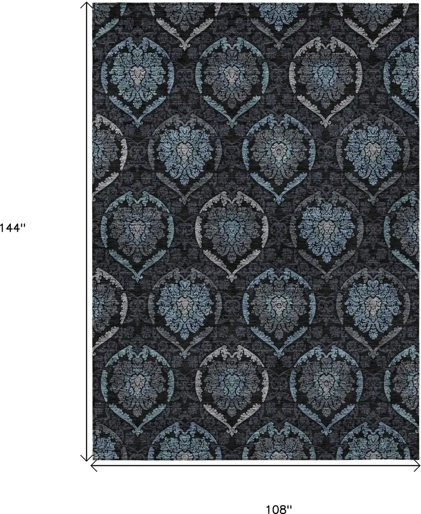Blue Charcoal And Gray Medallion Washable Indoor Outdoor Area Rug Photo 3
