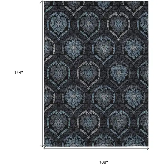 Blue Charcoal And Gray Medallion Washable Indoor Outdoor Area Rug Photo 3