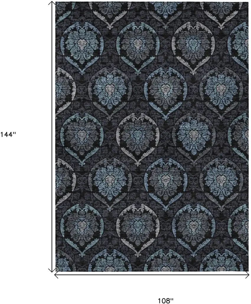 Blue Charcoal And Gray Medallion Washable Indoor Outdoor Area Rug Photo 3
