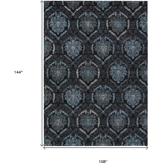 Blue Charcoal And Gray Medallion Washable Indoor Outdoor Area Rug Photo 3
