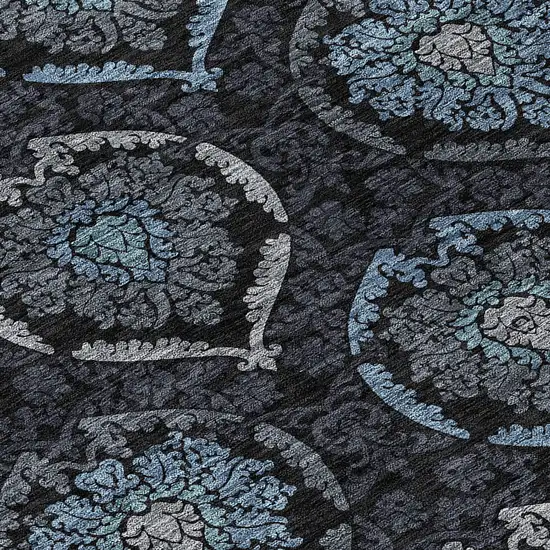 Blue Charcoal And Gray Medallion Washable Indoor Outdoor Area Rug Photo 6