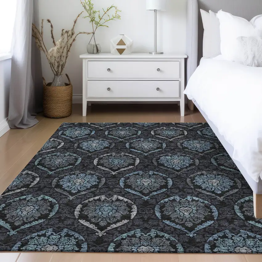Blue Charcoal And Gray Medallion Washable Indoor Outdoor Area Rug Photo 9