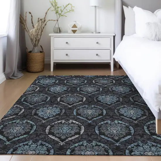 Blue Charcoal And Gray Medallion Washable Indoor Outdoor Area Rug Photo 9
