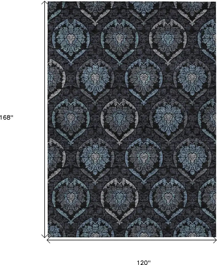 Blue Charcoal And Gray Medallion Washable Indoor Outdoor Area Rug Photo 3