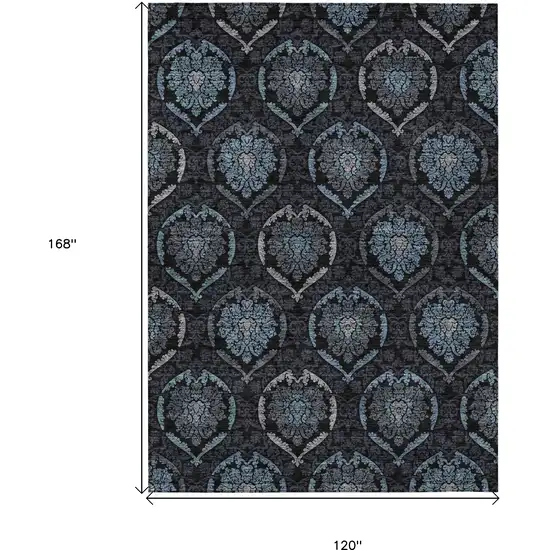 Blue Charcoal And Gray Medallion Washable Indoor Outdoor Area Rug Photo 3