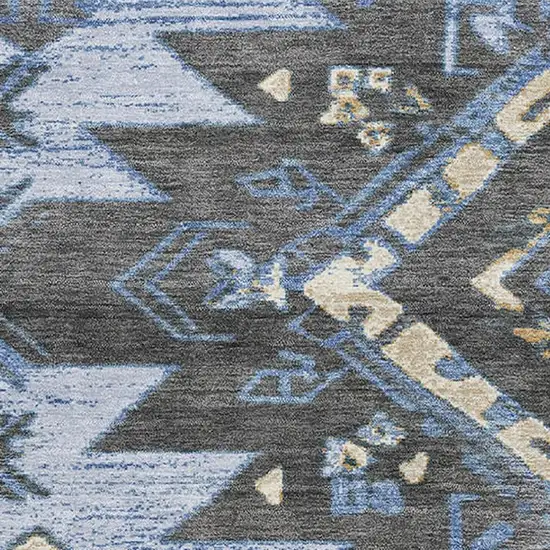 Blue Charcoal And Gray Tribal Washable Area Rug With UV Protection Photo 3