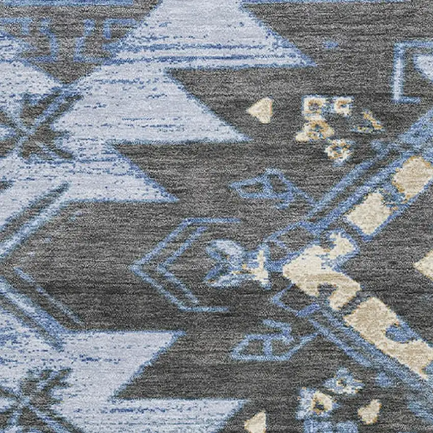 Blue Charcoal And Gray Tribal Washable Area Rug With UV Protection Photo 3