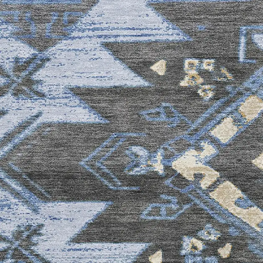 Blue Charcoal And Gray Tribal Washable Area Rug With UV Protection Photo 3