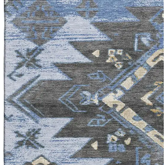 Blue Charcoal And Gray Tribal Washable Area Rug With UV Protection Photo 4