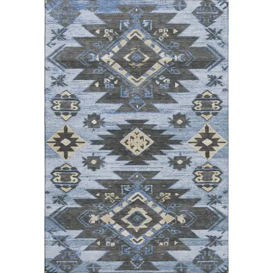 Blue Charcoal And Gray Tribal Washable Area Rug With UV Protection Photo 1