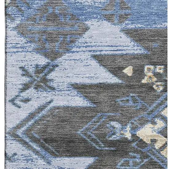 Blue Charcoal And Gray Tribal Washable Area Rug With UV Protection Photo 3
