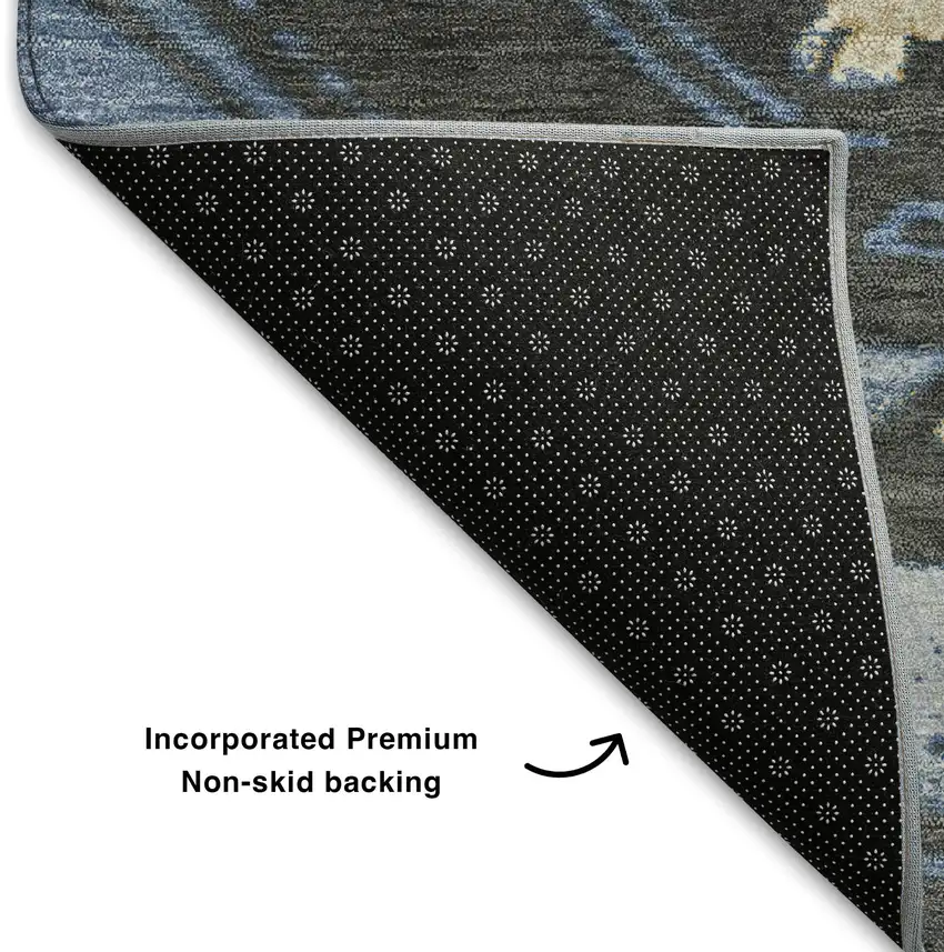 Blue Charcoal And Gray Tribal Washable Area Rug With UV Protection Photo 7